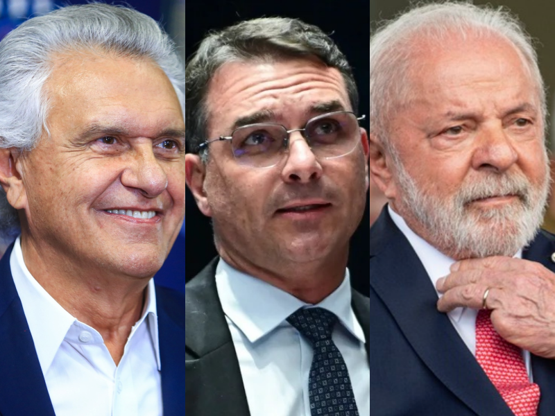 Caiado, Flávio e Lula (Foto: reprodução)  Fonte: A Redação - https://aredacao.com.br/genial-quaest-lula-registra